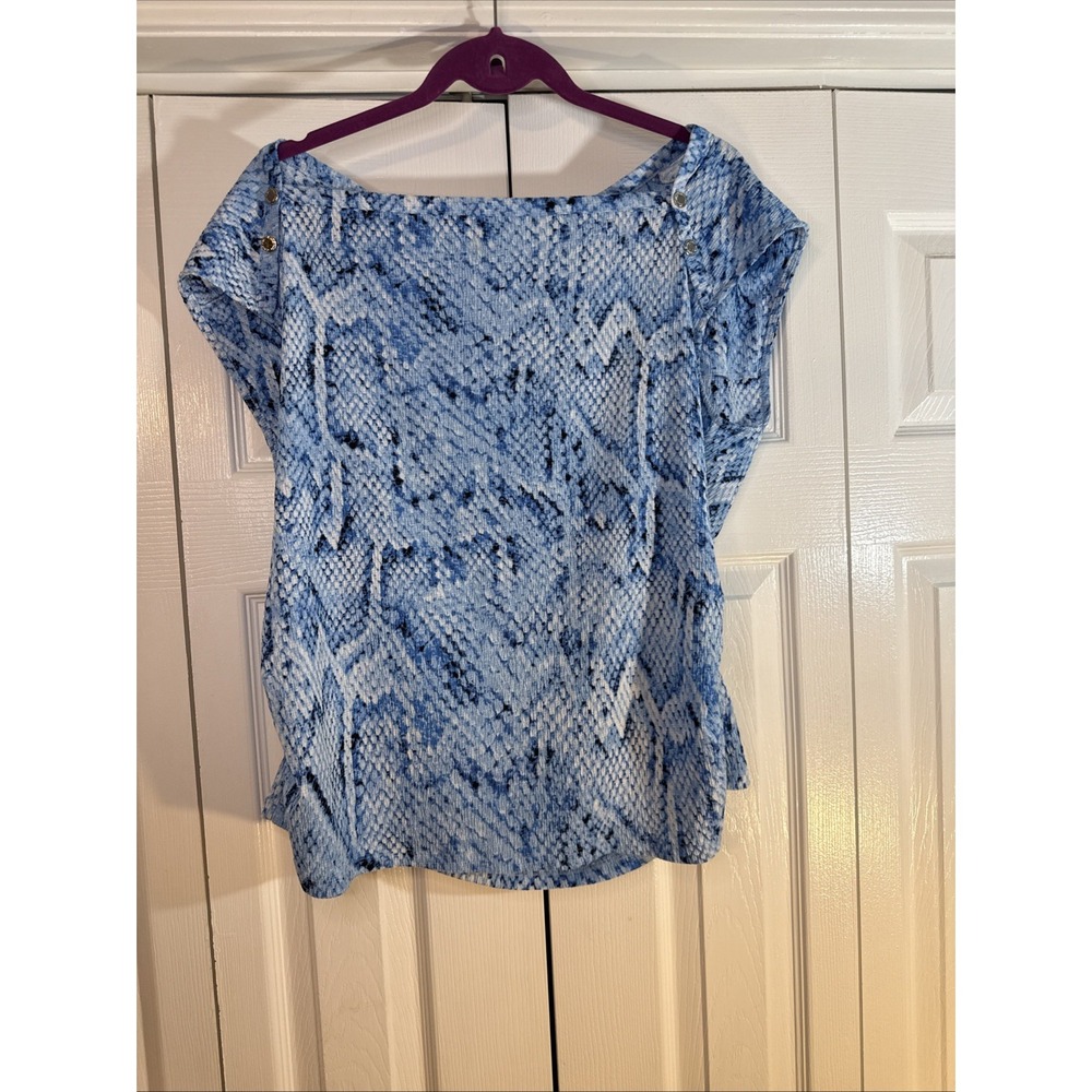 Calvin Klein Sleeveless Women's XL Blouse  Snake Animal Print‎ Blue White EUC